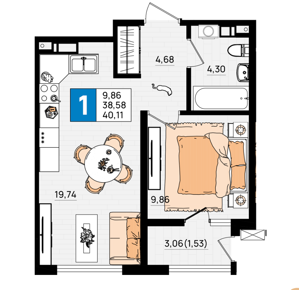 Планировка: 3-комнатная, 78,1 м²–120,4 м²